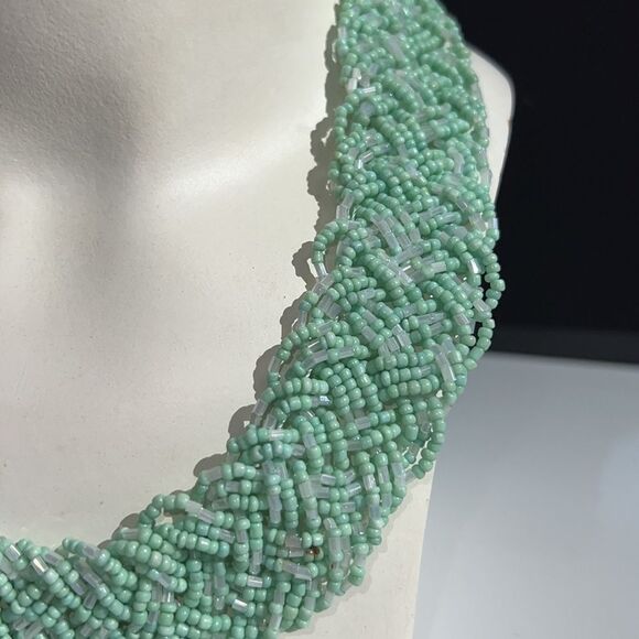 Elegant Mint Green and Clear Multi-Strand Pill Bead Necklace - 17 Inches - Picture 8 of 14